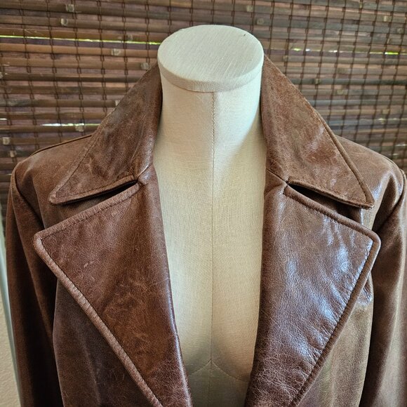 Vintage Guess Weathered Brown Leather Button Close Jacket Small - Picture 4 of 11